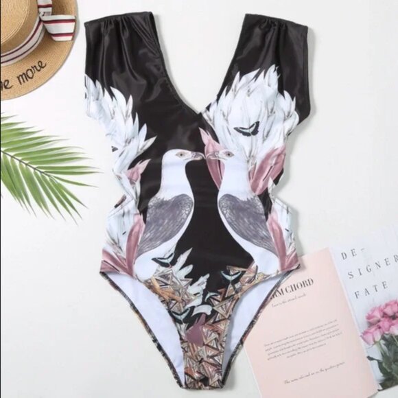 Elaine Exotic: Kissing Love Birds Butterfly Garden Swimsuit Small - Picture 4 of 4
